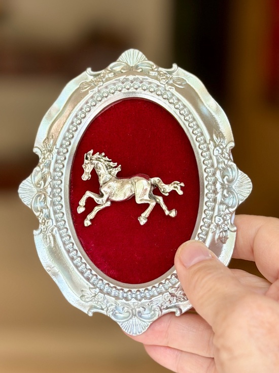 Other - Silver Horse Brooch Framed Display – Handmade Velvet & Easel